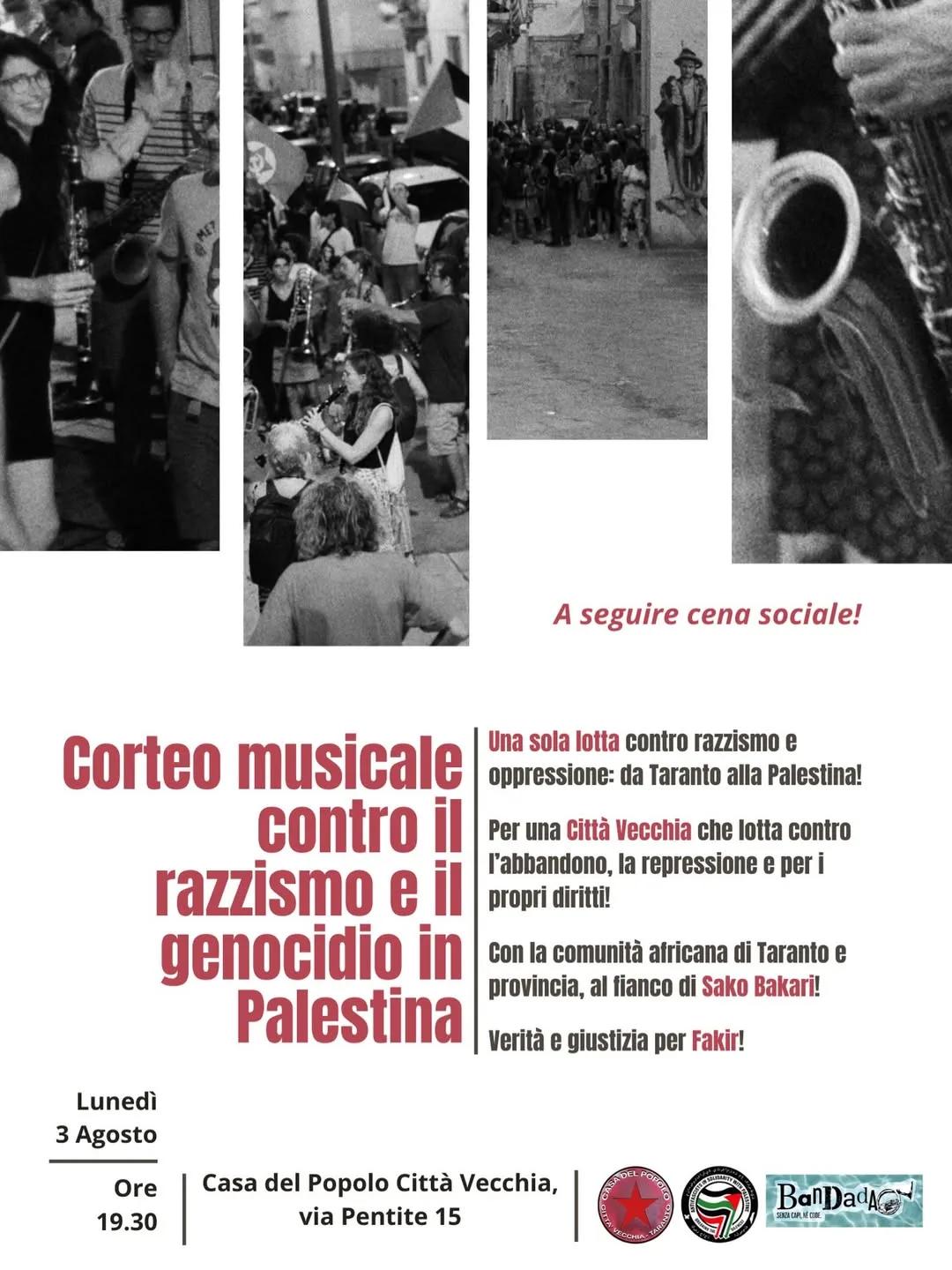 Da Taranto alla Palestina · corteo musicale in Città Vecchia